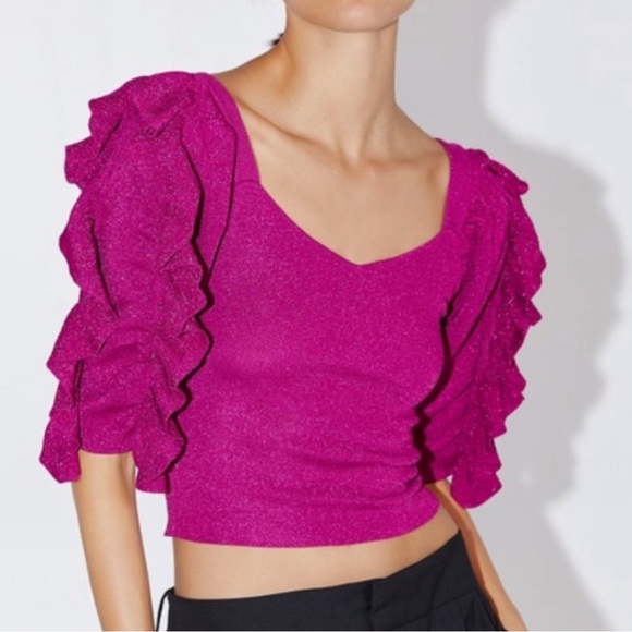 Zara Tops - Zara Pink Ruffled Crop Blouse